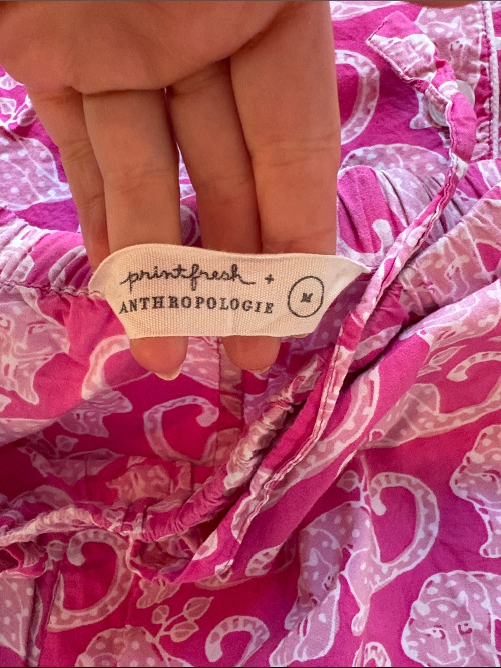 Anthropologie Hot Pink Print Short Sleeve Pajama Set - Picture 3 of 3